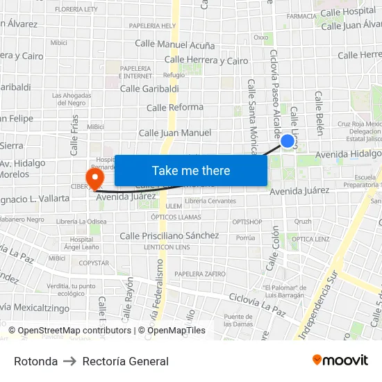 Rotonda to Rectoría General map