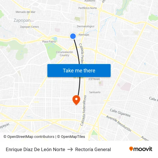 Enrique Díaz De León Norte to Rectoría General map