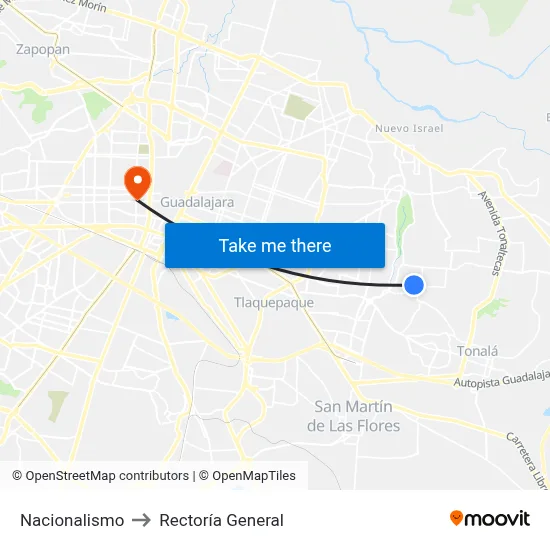 Nacionalismo to Rectoría General map