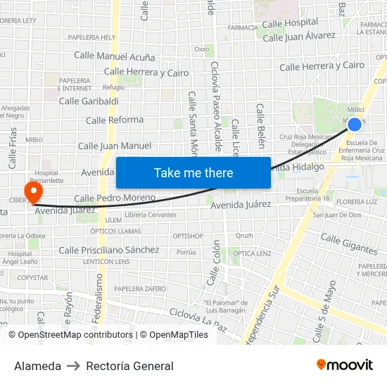 Alameda to Rectoría General map