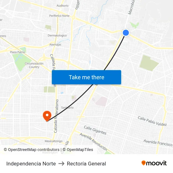Independencia Norte to Rectoría General map