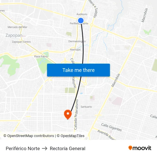 Periférico Norte to Rectoría General map