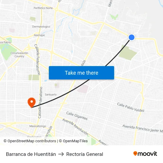 Barranca de Huentitán to Rectoría General map