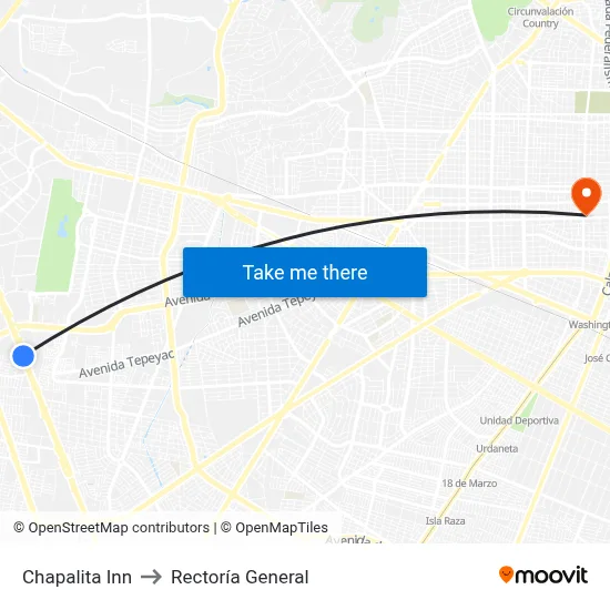Chapalita Inn to Rectoría General map