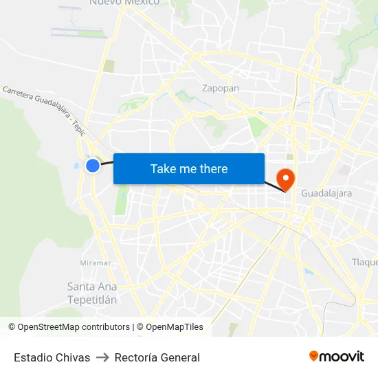 Estadio Chivas to Rectoría General map