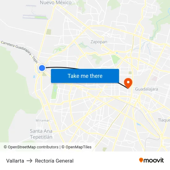 Vallarta to Rectoría General map