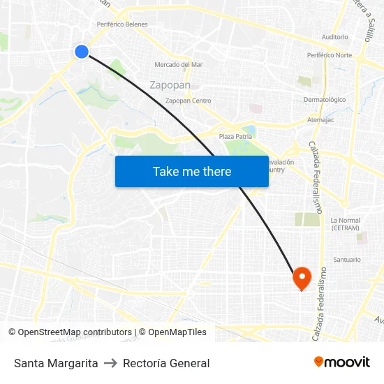 Santa Margarita to Rectoría General map