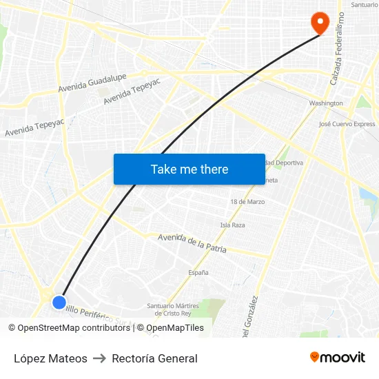 López Mateos to Rectoría General map