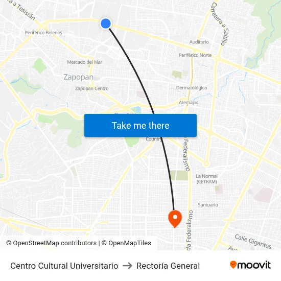 Centro Cultural Universitario to Rectoría General map