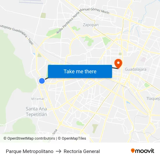Parque Metropolitano to Rectoría General map