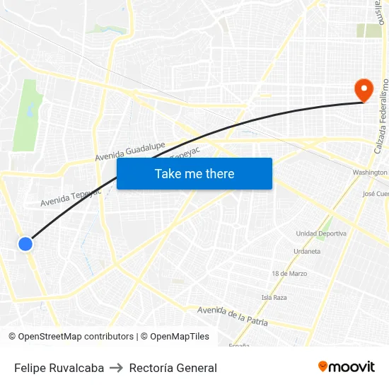 Felipe Ruvalcaba to Rectoría General map