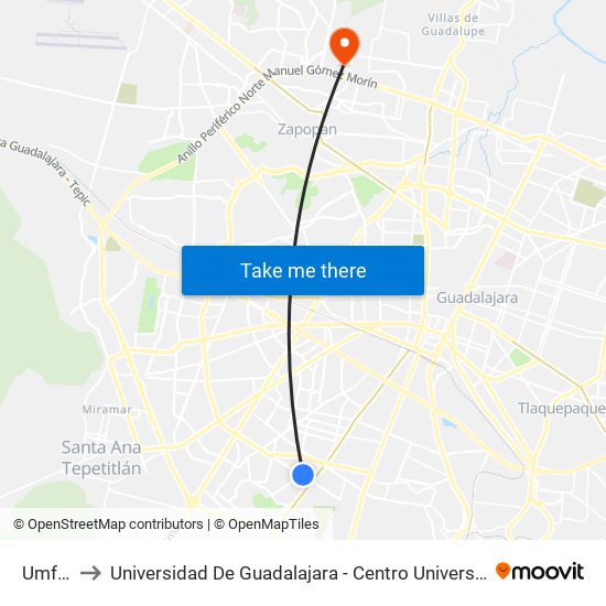Umf 88 Imss to Universidad De Guadalajara - Centro Universitario De Ciencias Económico Administrativas - (Cucea) map