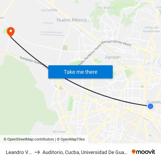 Leandro Valle to Auditorio, Cucba, Universidad De Guadalajara map