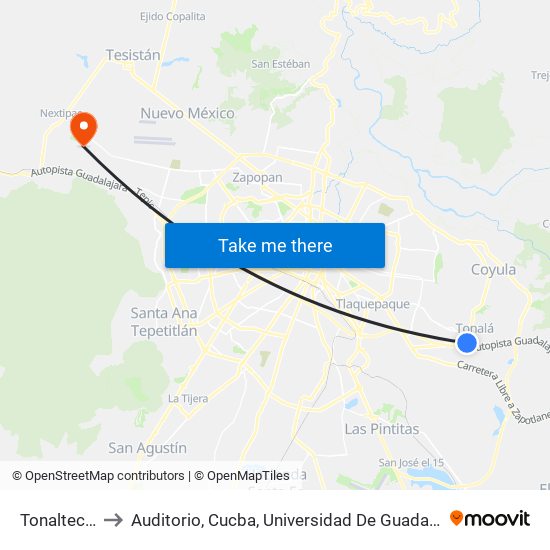 Tonaltecas to Auditorio, Cucba, Universidad De Guadalajara map