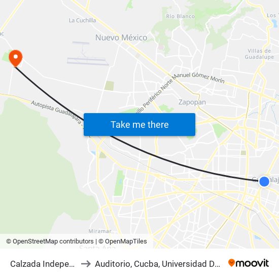 Calzada Independencia to Auditorio, Cucba, Universidad De Guadalajara map