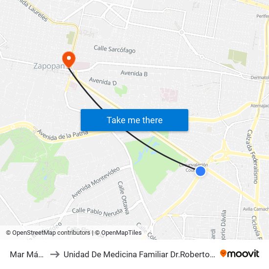 Mar Mármara to Unidad De Medicina Familiar Dr.Roberto Orozco Y Orozco map