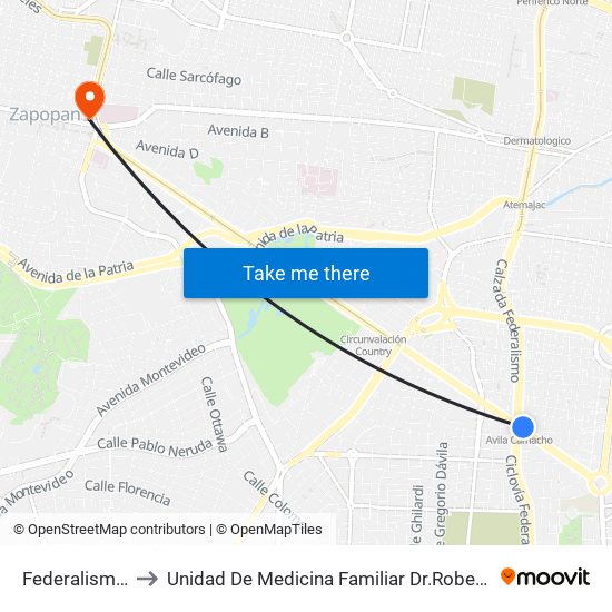 Federalismo Norte to Unidad De Medicina Familiar Dr.Roberto Orozco Y Orozco map