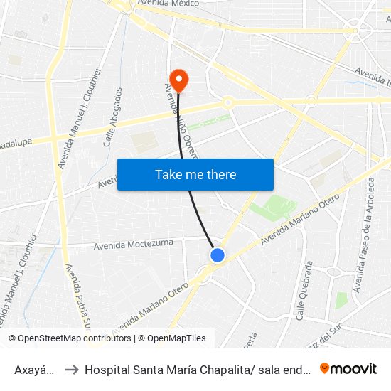 Axayácatl to Hospital Santa María Chapalita/ sala endoscopia map