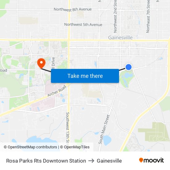 Rosa Parks Rts Downtown Station to Gainesville map