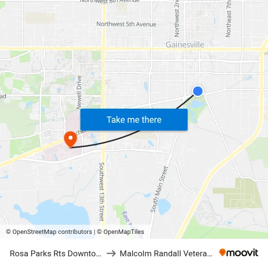 Rosa Parks Rts Downtown Station to Malcolm Randall Veterans Hospital map