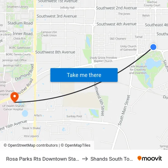 Rosa Parks Rts Downtown Station to Shands South Tower map