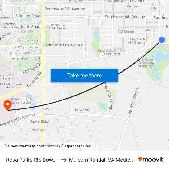 Rosa Parks Rts Downtown Station to Malcom Randall VA Medical Center (VAMC) map