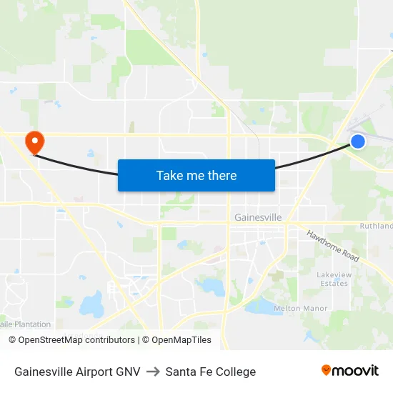 Gainesville Airport GNV to Santa Fe College map