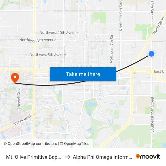 Mt. Olive Primitive Baptist Church to Alpha Phi Omega Information Booth map