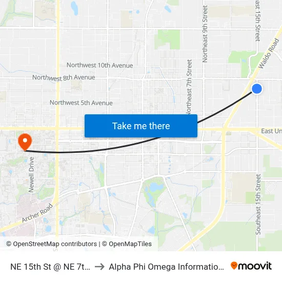 NE 15th St @ NE 7th Ave to Alpha Phi Omega Information Booth map