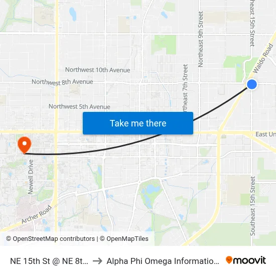 NE 15th St @ NE 8th Ave to Alpha Phi Omega Information Booth map