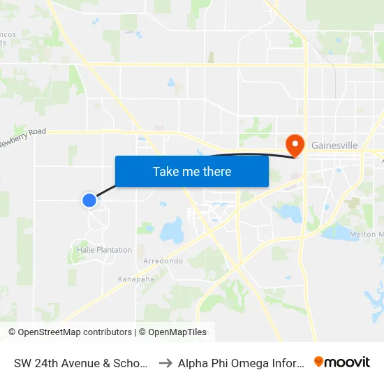 SW 24th Avenue & School House Road to Alpha Phi Omega Information Booth map
