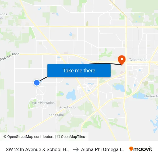SW 24th Avenue & School House Road (Eastbound) to Alpha Phi Omega Information Booth map