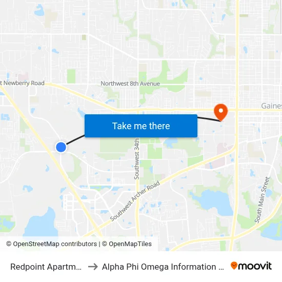Redpoint Apartments to Alpha Phi Omega Information Booth map