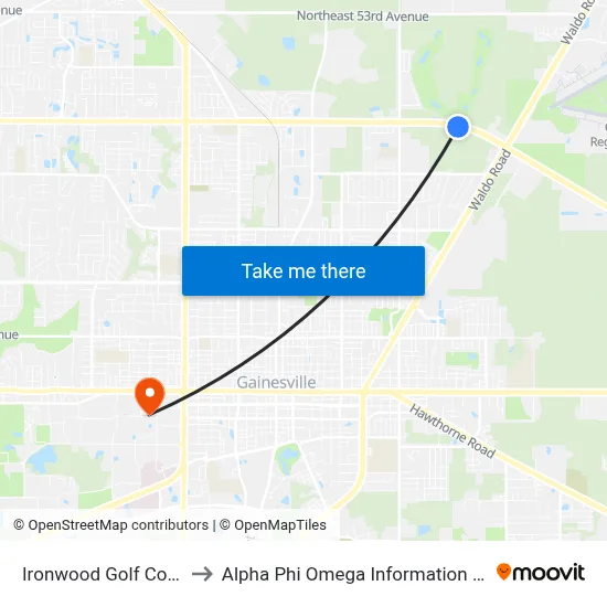 Ironwood Golf Course to Alpha Phi Omega Information Booth map