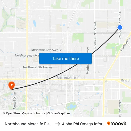 Northbound Metcalfe Elementary School to Alpha Phi Omega Information Booth map