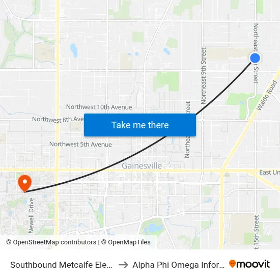 Southbound Metcalfe Elementary School to Alpha Phi Omega Information Booth map