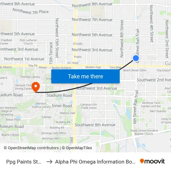 Ppg Paints Store to Alpha Phi Omega Information Booth map