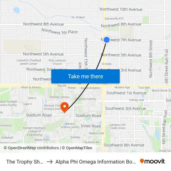 The Trophy Shop to Alpha Phi Omega Information Booth map