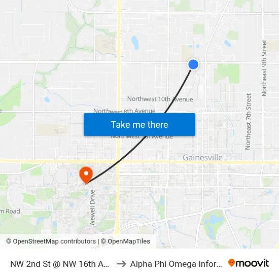 NW 2nd St @ NW 16th Ave Northbound to Alpha Phi Omega Information Booth map