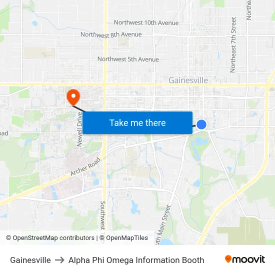 Gainesville to Alpha Phi Omega Information Booth map