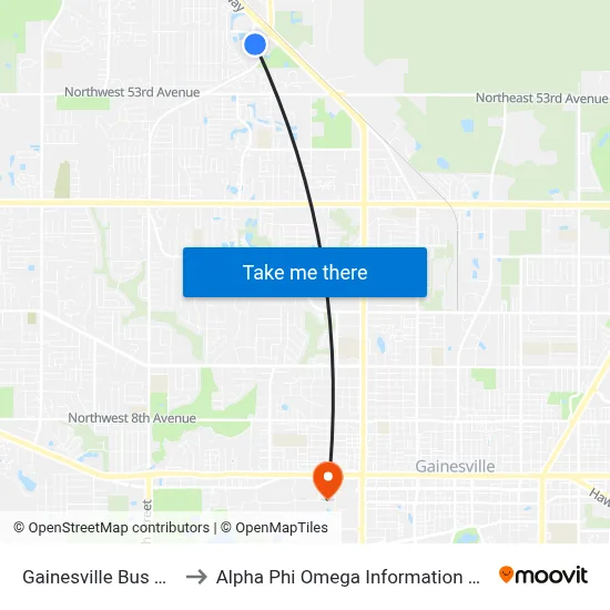 Gainesville Bus Stop to Alpha Phi Omega Information Booth map