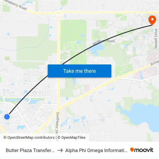 Butler Plaza Transfer Station to Alpha Phi Omega Information Booth map