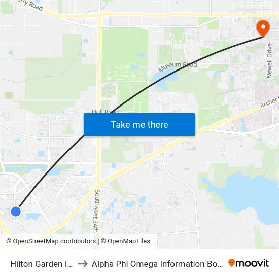 Hilton Garden Inn to Alpha Phi Omega Information Booth map