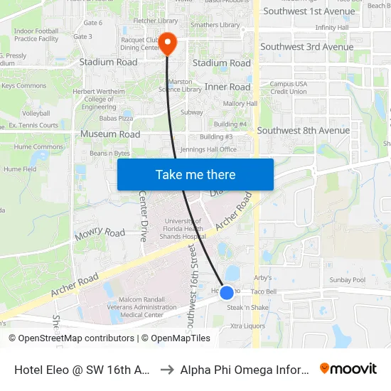 Hotel Eleo @ SW 16th Ave Westbound to Alpha Phi Omega Information Booth map