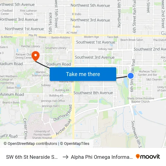 SW 6th St Nearside SW 5th Ave to Alpha Phi Omega Information Booth map