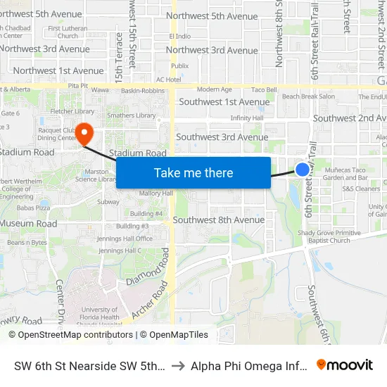 SW 6th St Nearside SW 5th Ave (Southbound) to Alpha Phi Omega Information Booth map