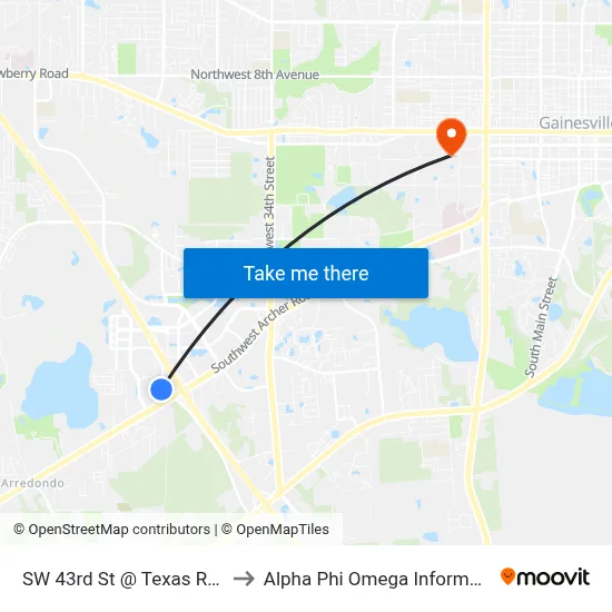 SW 43rd St @ Texas Roadhouse to Alpha Phi Omega Information Booth map
