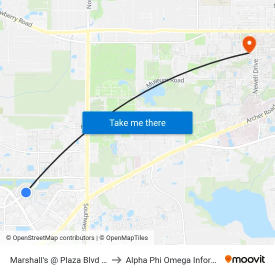 Marshall's @ Plaza Blvd (Westbound) to Alpha Phi Omega Information Booth map