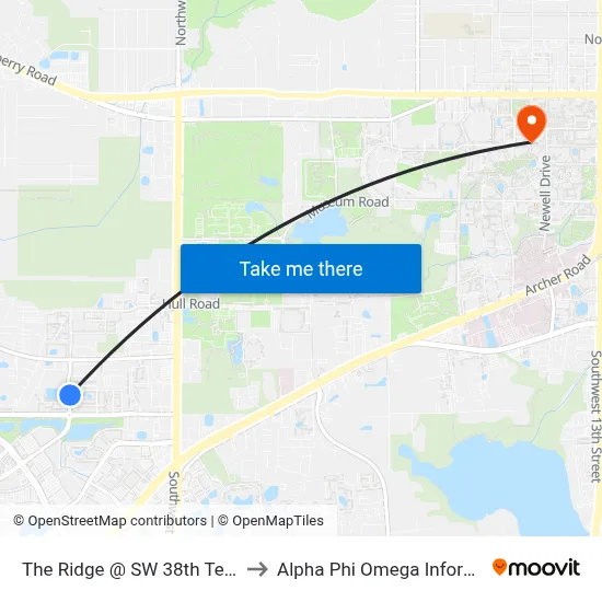 The Ridge @ SW 38th Ter Northbound to Alpha Phi Omega Information Booth map