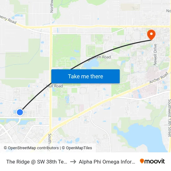 The Ridge @ SW 38th Ter Southbound to Alpha Phi Omega Information Booth map